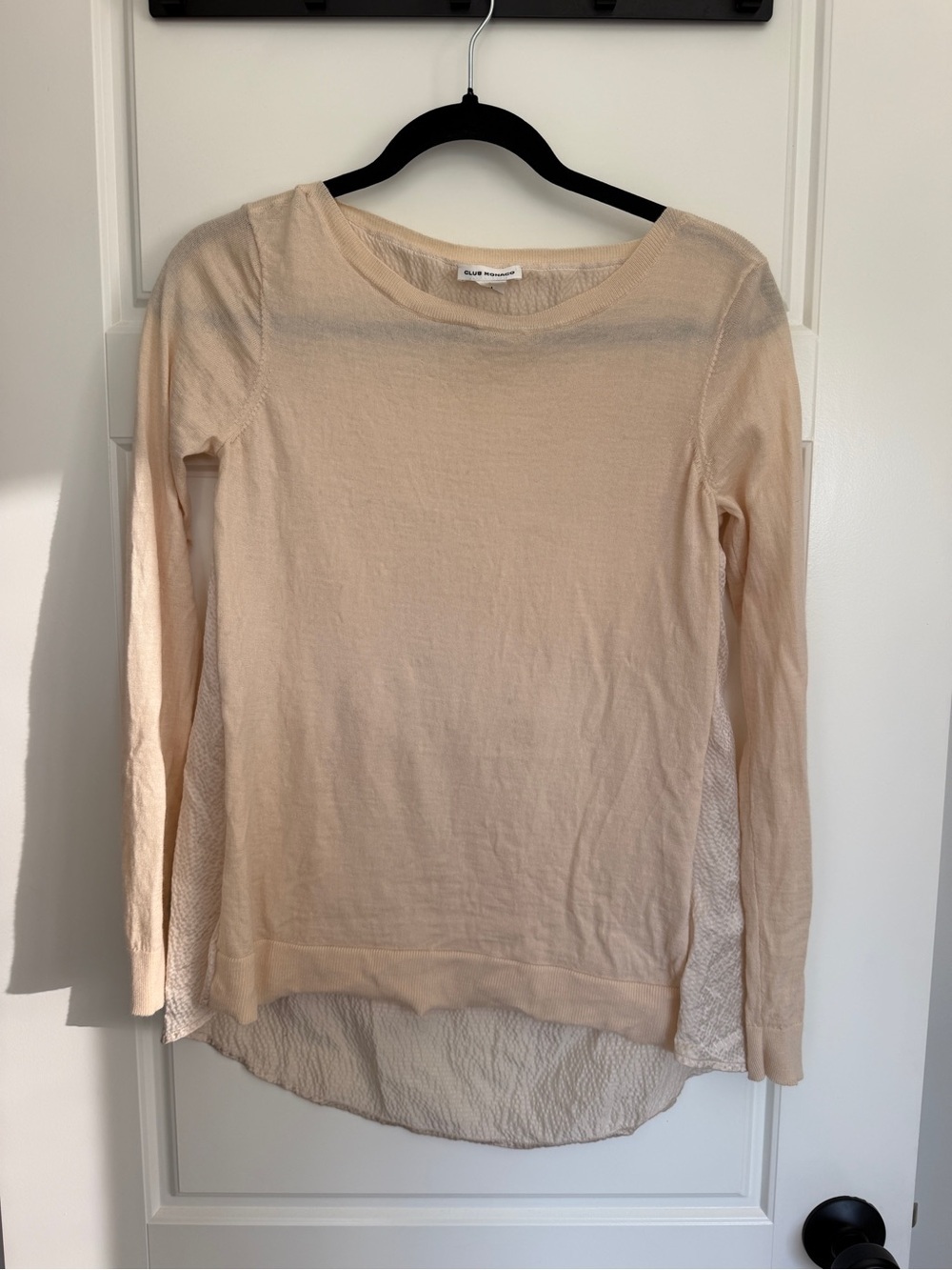Club Monaco Cream Lightweight Long-Sleeve Mixed-Media / Tunic Blouse